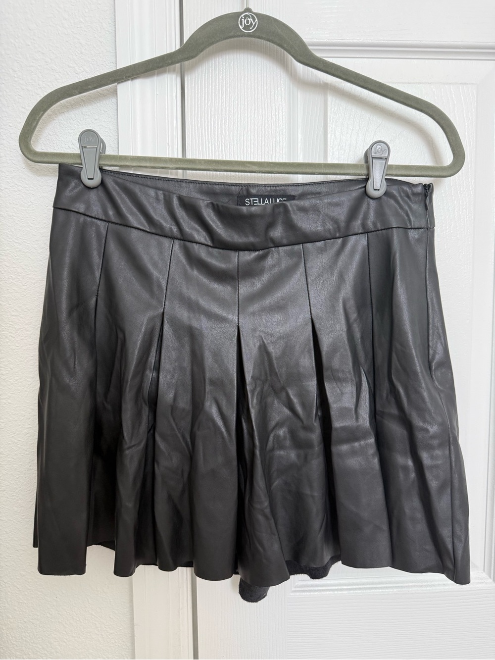 Stella Luce Black Faux Leather Pleated Skort